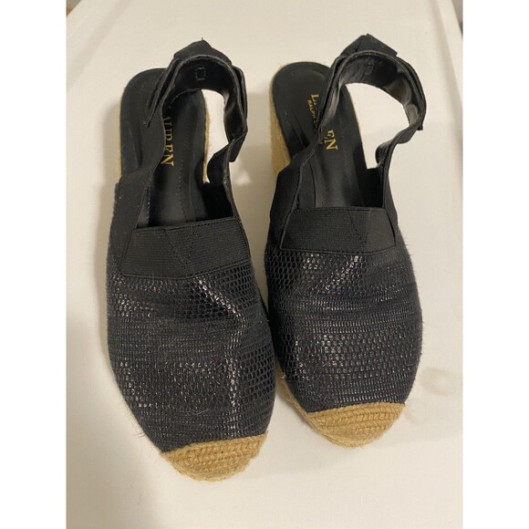 Lauren By Ralph Lauren Womens Black Wedge Slingback Size‎ 8.5 B - Picture 1 of 11